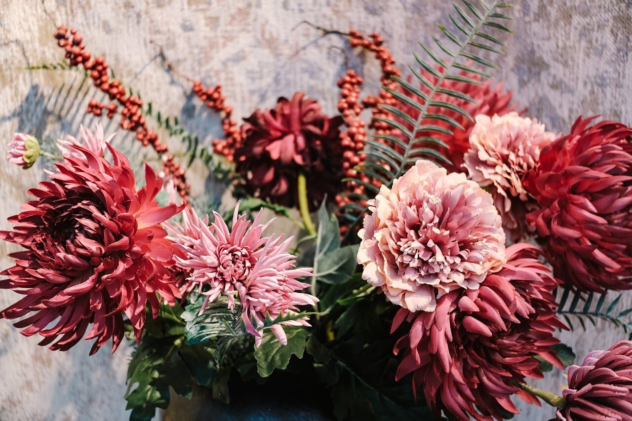 floral arrangement, flowers, bloom, flower wallpaper, artificial flowers, beautiful flowers, nature, flower background, chrysanthemums, closeup, decoration, decorative, floral design, peonies, pink, still life, valentine's day